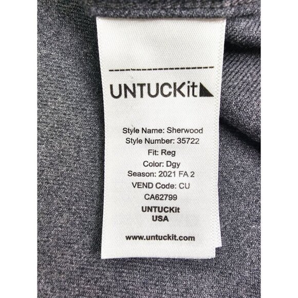 Untuckit Size Large Mens Gray Flannel Pocket Long Sleeve Logo Cotton Shirt - Picture 7 of 10